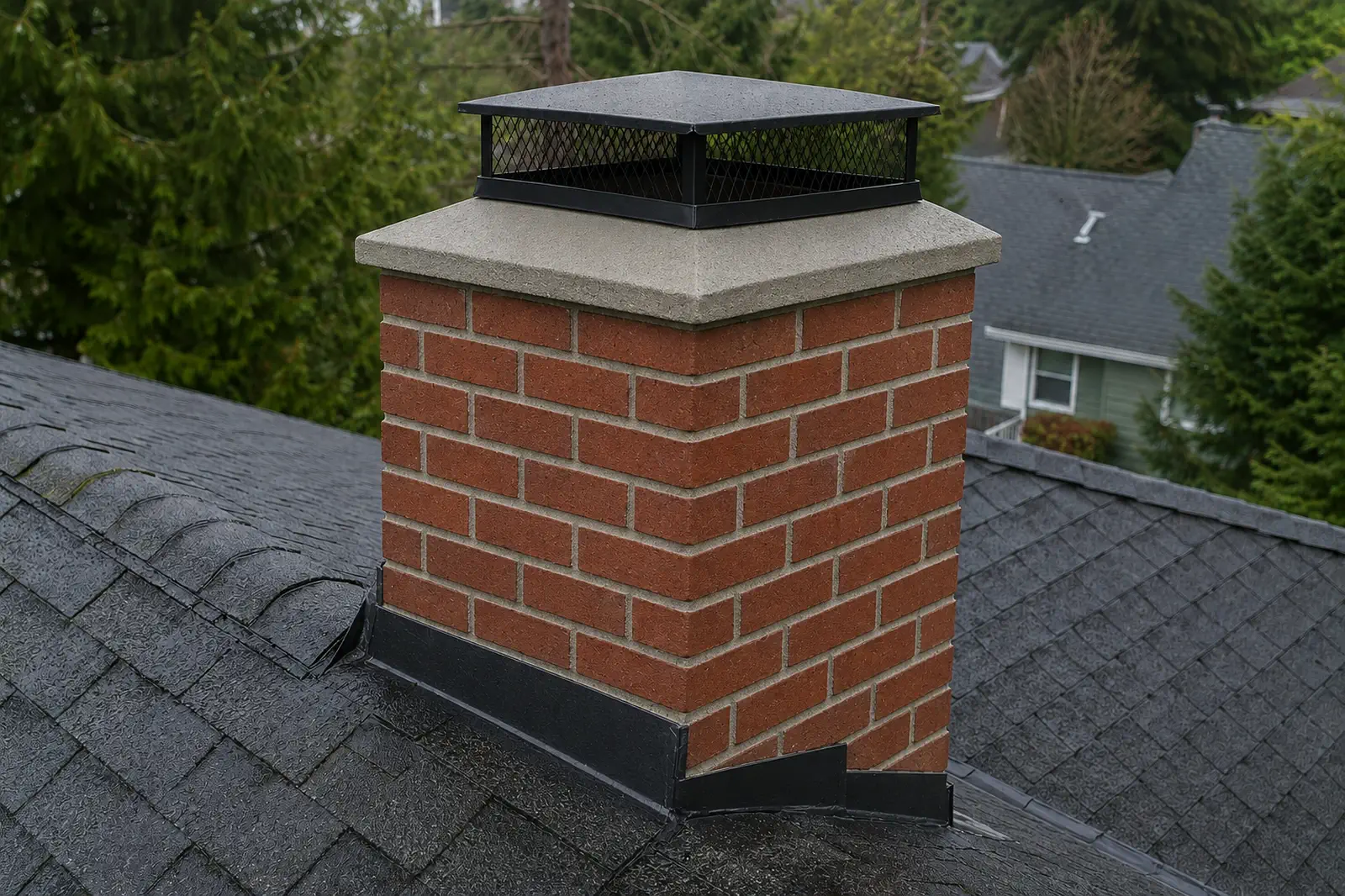A rebuilt chimney crown with new brickwork and a stainless steel cap